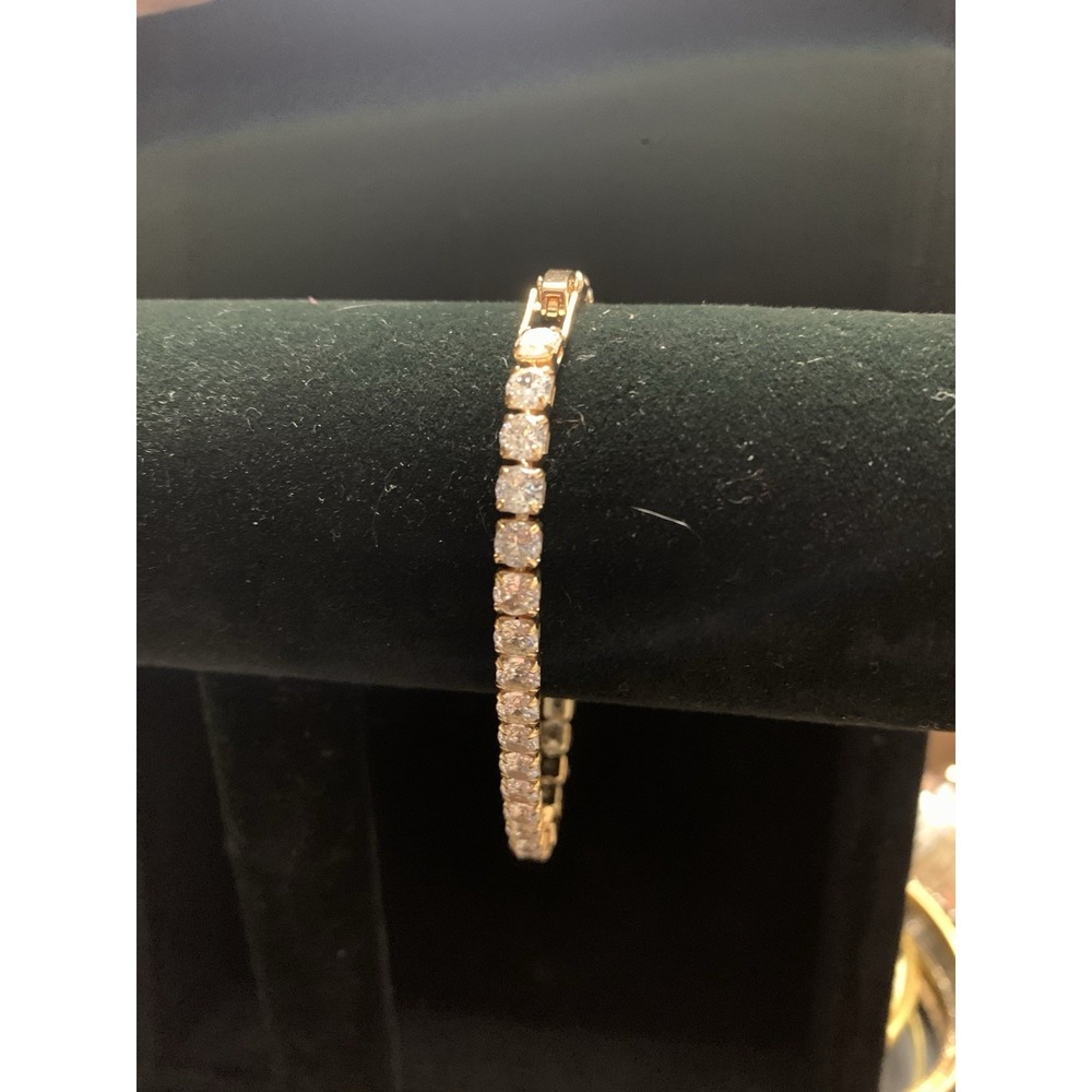 Gold Tone Clear Rhinestone Tennis Bangle Statement Bracelet‎ 6"